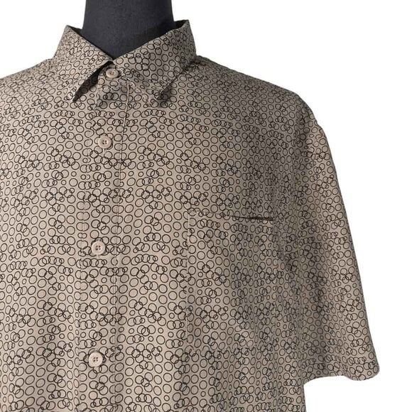 Nat Nast Mens 2XL XXL Silk Blend Short Sleeve Shirt Tan Beige Geometric Pattern - Picture 6 of 9